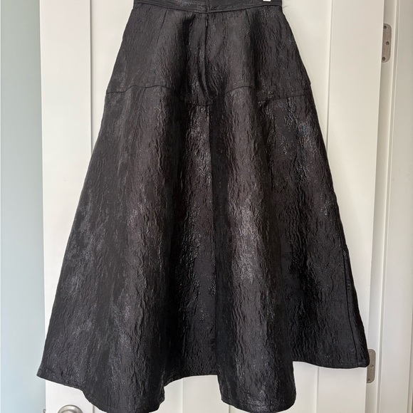 H&M Black Jacquard A-Line Midi Skirt Textured Full Elegant Evening Wear Sz 2 - Picture 8 of 12